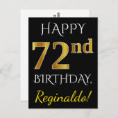 Schwarz, Imitate Gold 72. Geburtstag + Individuell Postkarte (Vorne/Hinten)