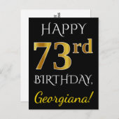 Schwarz, Imitate Gold 73. Geburtstag + Individuell Postkarte (Vorne/Hinten)