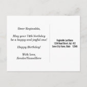 Schwarz, Imitate Gold 74. Geburtstag + Individuell Postkarte (Rückseite)