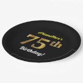Schwarz, Imitate Gold 75. Geburtstag + Individuell Pappteller (Schrägansicht)