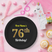 Schwarz, Imitate Gold 76. Geburtstag + Individuell Pappteller (Party)