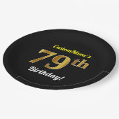 Schwarz, Imitate Gold 79. Geburtstag + Individuell Pappteller (Schrägansicht)
