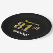 Schwarz, Imitate Gold 81. Geburtstag + Individuell Pappteller (Schrägansicht)