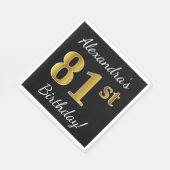 Schwarz, Imitate Gold 81. Geburtstag + Individuell Serviette (Ecke)