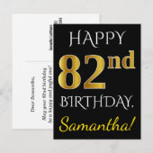 Schwarz, Imitate Gold 82. Geburtstag + Individuell Postkarte (Vorne/Hinten)