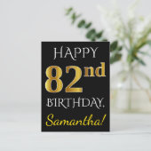 Schwarz, Imitate Gold 82. Geburtstag + Individuell Postkarte (Stehend Vorderseite)