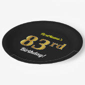 Schwarz, Imitate Gold 83. Geburtstag + Individuell Pappteller (Schrägansicht)