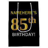 Schwarz, Imitate Gold 85. Geburtstag + Individuell Mittlere Geschenktüte (Rückseite)