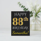 Schwarz, Imitate Gold 88. Geburtstag + Individuell Postkarte (Stehend Vorderseite)