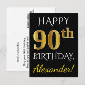 Schwarz, Imitate Gold 90. Geburtstag + Individuell Postkarte (Vorne/Hinten)