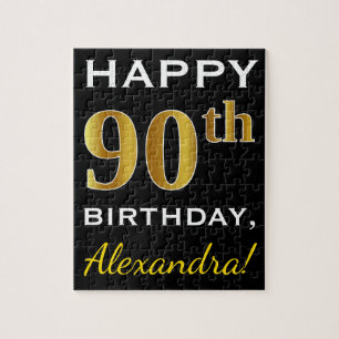 Schwarz, Imitate Gold 90. Geburtstag + Individuell Puzzle