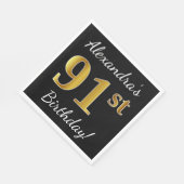 Schwarz, Imitate Gold 91. Geburtstag + Individuell Serviette (Ecke)