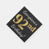 Schwarz, Imitate Gold 92. Geburtstag + Individuell Serviette (Ecke)