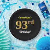 Schwarz, Imitate Gold 93. Geburtstag + Individuell Pappteller (Party)