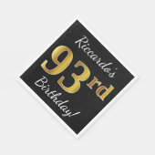 Schwarz, Imitate Gold 93. Geburtstag + Individuell Serviette (Ecke)