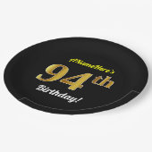 Schwarz, Imitate Gold 94. Geburtstag + Individuell Pappteller (Schrägansicht)