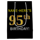 Schwarz, Imitate Gold 95. Geburtstag + Individuell Mittlere Geschenktüte (Rückseite)