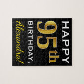 Schwarz, Imitate Gold 95. Geburtstag + Individuell Puzzle (Horizontal)