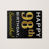 Schwarz, Imitate Gold 98. Geburtstag + Individuell Puzzle (Horizontal)