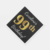 Schwarz, Imitate Gold 99. Geburtstag + Individuell Serviette (Ecke)
