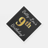 Schwarz, Imitate Gold 9. Geburtstag + Individuelle Serviette (Ecke)