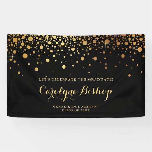 Schwarz | Imitate Gold Confetti Graduation Party B Banner (Horizontal)