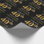 Schwarz, Imitate Gold "GLÜCKLICH 40. GEBURTSTAG" Geschenkpapier (Ecke)