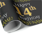 Schwarz, Imitate Gold "HAPPY 14. BIRTHDAY" Geschenkpapier (Rolleneckpunkt)