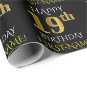 Schwarz, Imitate Gold "HAPPY 19. BIRTHDAY" Geschenkpapier (Rolleneckpunkt)