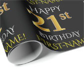 Schwarz, Imitate Gold "HAPPY 21. BIRTHDAY" Geschenkpapier (Rolleneckpunkt)