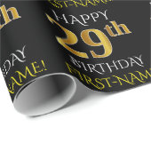 Schwarz, Imitate Gold "HAPPY 29. BIRTHDAY" Geschenkpapier (Rolleneckpunkt)