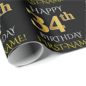 Schwarz, Imitate Gold "HAPPY 34. BIRTHDAY" Geschenkpapier (Rolleneckpunkt)