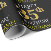 Schwarz, Imitate Gold "HAPPY 35. BIRTHDAY" Geschenkpapier (Rolleneckpunkt)