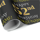 Schwarz, Imitate Gold "HAPPY 52. BIRTHDAY" Geschenkpapier (Rolleneckpunkt)