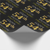 Schwarz, Imitate Gold "HAPPY 54. BIRTHDAY" Geschenkpapier (Ecke)
