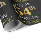 Schwarz, Imitate Gold "HAPPY 54. BIRTHDAY" Geschenkpapier (Rolleneckpunkt)