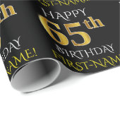 Schwarz, Imitate Gold "HAPPY 65. BIRTHDAY" Geschenkpapier (Rolleneckpunkt)