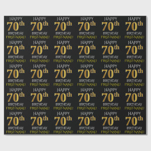 Schwarz, Imitate Gold "HAPPY 70. BIRTHDAY" Geschenkpapier