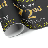 Schwarz, Imitate Gold "HAPPY 72. BIRTHDAY" Geschenkpapier (Rolleneckpunkt)