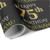 Schwarz, Imitate Gold "HAPPY 75. BIRTHDAY" Geschenkpapier (Rolleneckpunkt)