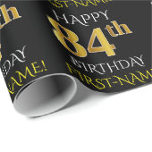 Schwarz, Imitate Gold "HAPPY 84. BIRTHDAY" Geschenkpapier (Rolleneckpunkt)