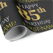 Schwarz, Imitate Gold "HAPPY 85. BIRTHDAY" Geschenkpapier (Rolleneckpunkt)