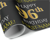 Schwarz, Imitate Gold "HAPPY 96. BIRTHDAY" Geschenkpapier (Rolleneckpunkt)