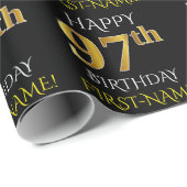 Schwarz, Imitate Gold "HAPPY 97. BIRTHDAY" Geschenkpapier (Rolleneckpunkt)