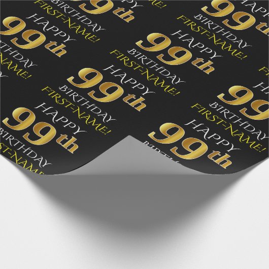 Schwarz, Imitate Gold "HAPPY 99. BIRTHDAY" Geschenkpapier (Ecke)