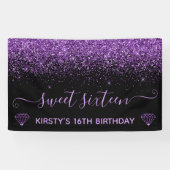 Schwarz & Imitate Lila Glitzer Sweet 16 Banner (Horizontal)