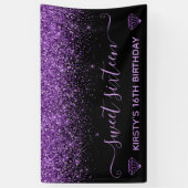 Schwarz & Imitate Lila Glitzer Sweet 16 Banner (Vertikal)