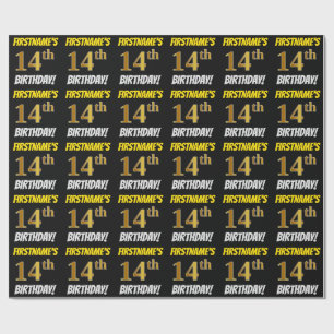 Schwarz, Imitate/Nachahmungs-Gold, "14. BIRTHTAG" Geschenkpapier