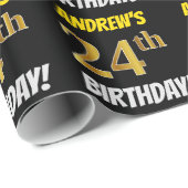 Schwarz, Imitate/Nachahmungs-Gold, "24. GEBURTSTAG Geschenkpapier (Rolleneckpunkt)