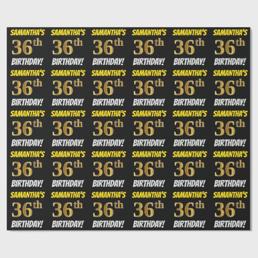 Schwarz, Imitate/Nachahmungs-Gold, "36. GEBURTSTAG Geschenkpapier (Flach)